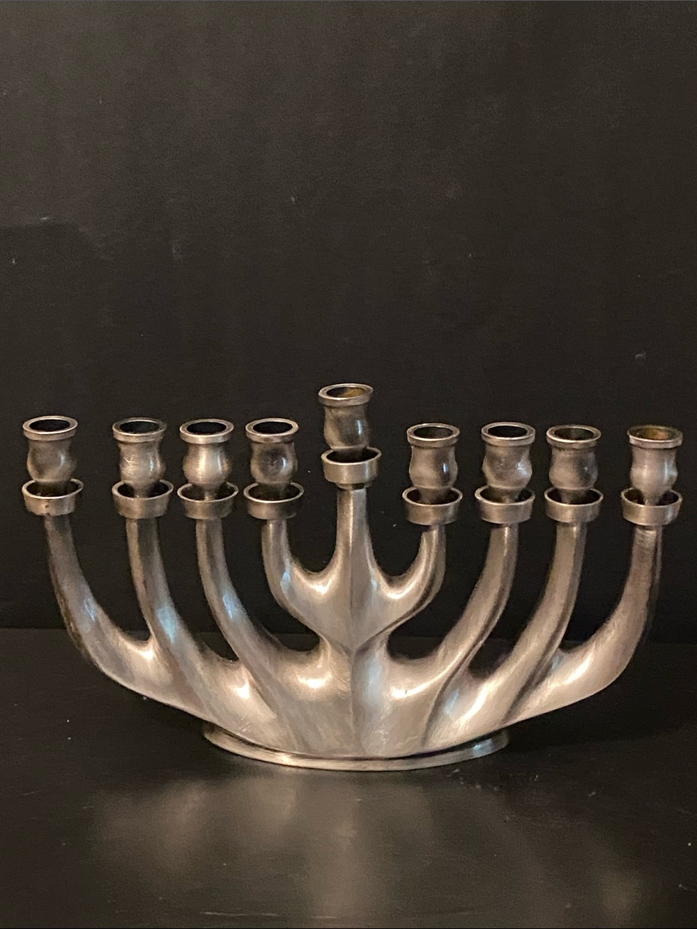 Menorah (Hanukiah)Pewter From Holy Land Jerusalem H/6” x W/9”